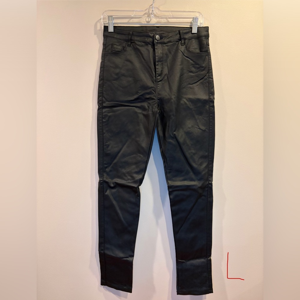SHEIN Black Straight Leg Faux Leather Pants
